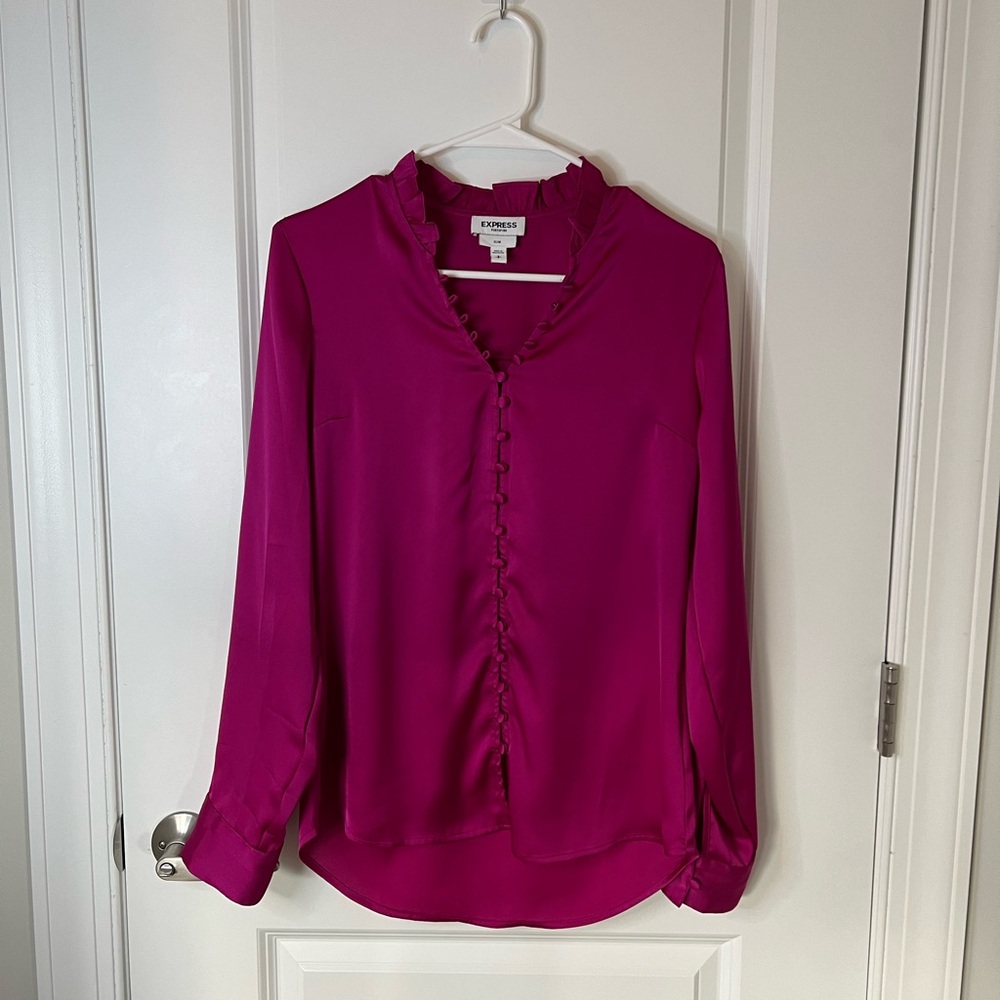Express Magenta Button Down Blouse
